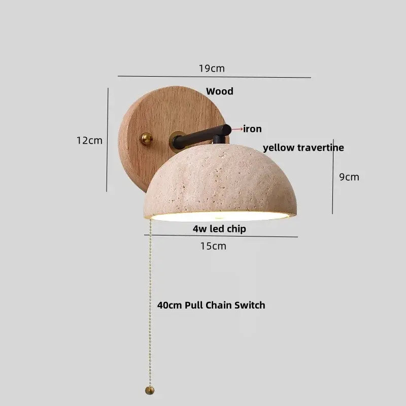 Rustic wood and concrete canopy led wall light bedroom sconce