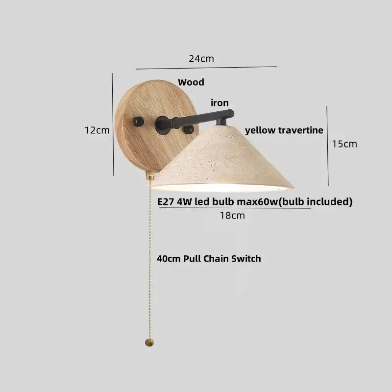 Rustic wood and concrete canopy led wall light bedroom sconce