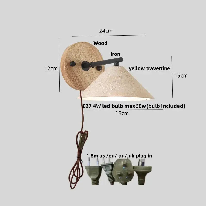 Rustic wood and concrete canopy led wall light bedroom sconce
