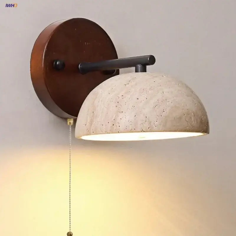 Rustic wood and concrete canopy led wall light bedroom sconce
