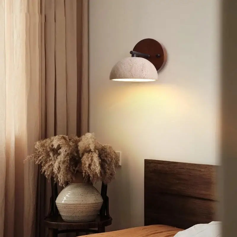 Rustic wood and concrete canopy led wall light bedroom sconce