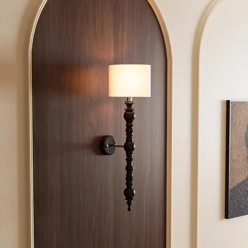 Rustic wood and cream fabric led wood wall light living room