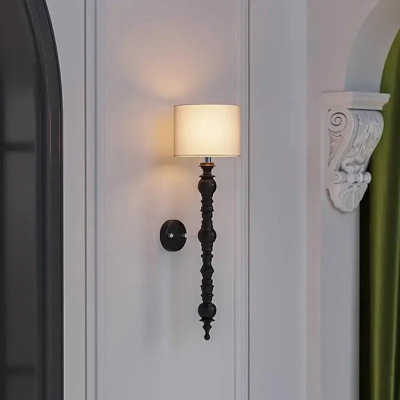 Rustic wood and cream fabric led wood wall light living room