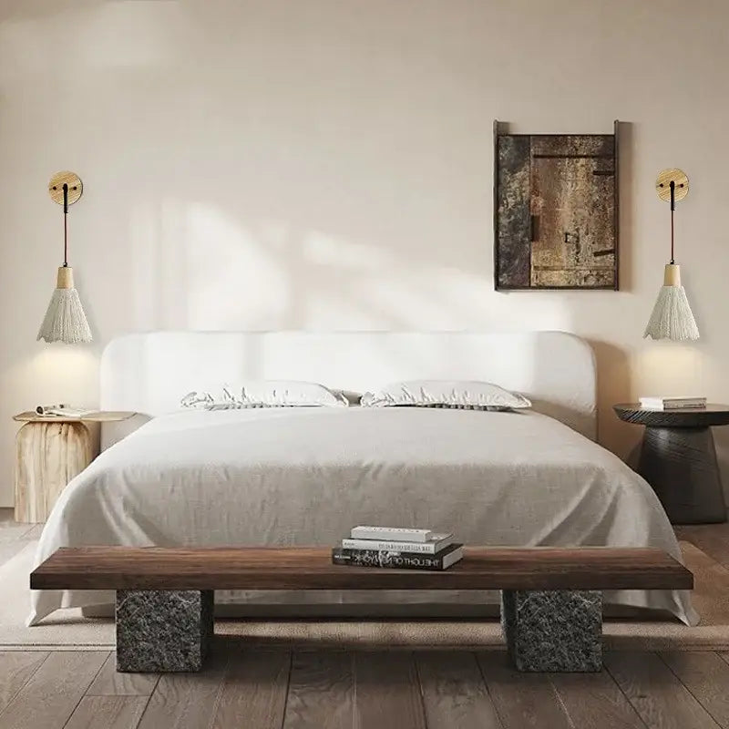 Rustic wood and gray cement led wall light bedroom sconce