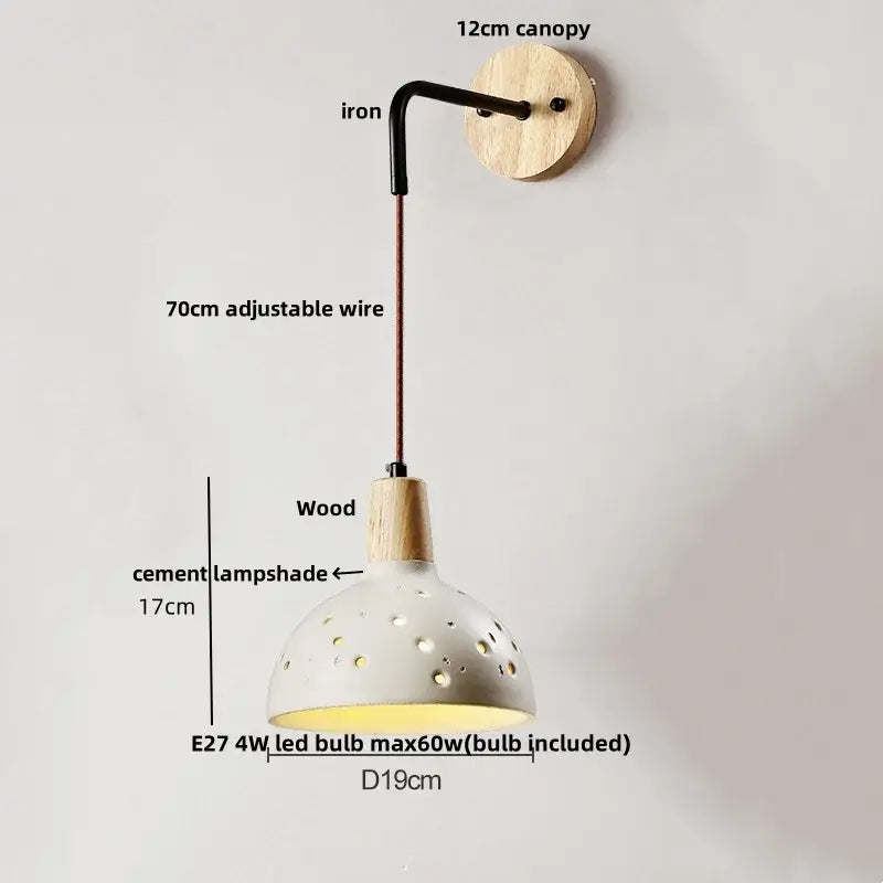 Rustic wood and gray cement led wall light bedroom sconce