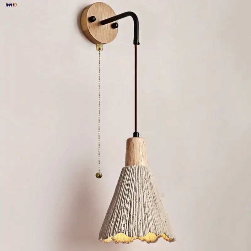 Rustic wood and gray cement led wall light bedroom sconce