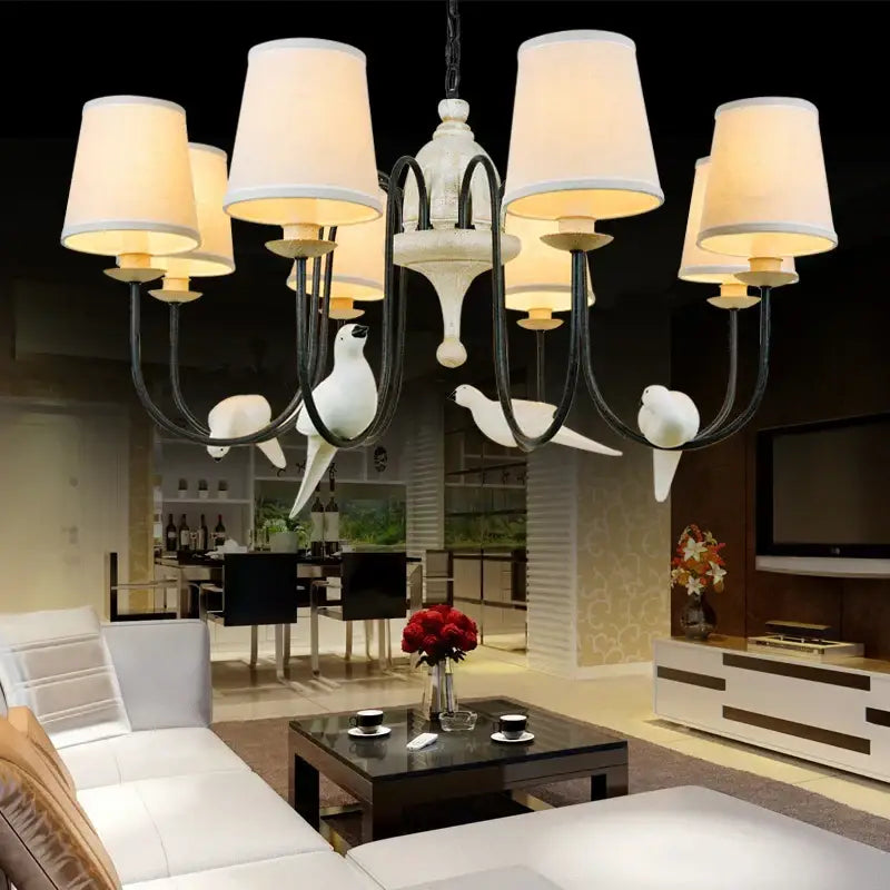 Rustic wood and iron decorbites bird lamp dining room chandelier