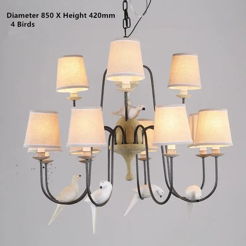 Rustic wood and iron decorbites bird lamp dining room chandelier