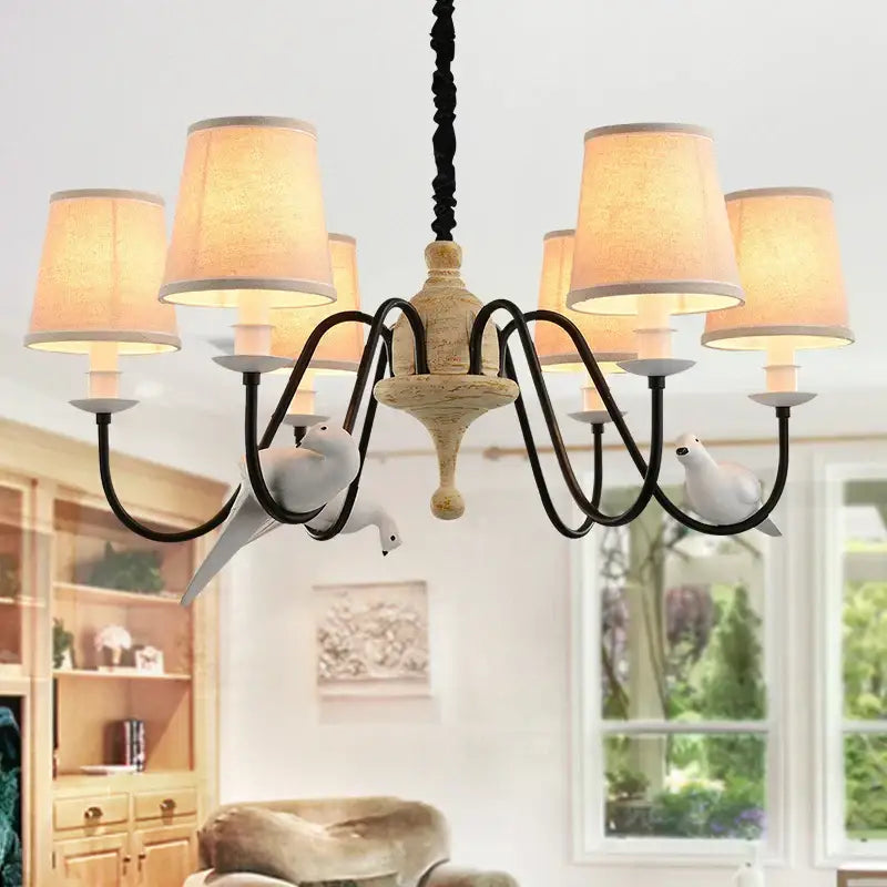 Rustic wood and iron decorbites bird lamp dining room chandelier