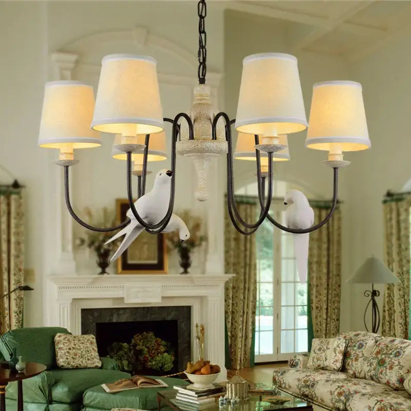 Rustic wood and iron decorbites bird lamp dining room chandelier
