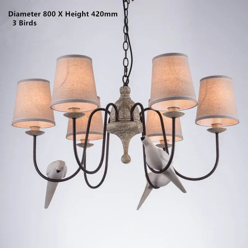 Rustic wood and iron decorbites bird lamp dining room chandelier