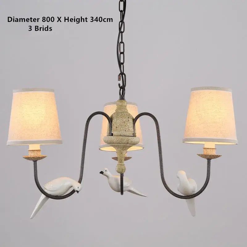 Rustic wood and iron decorbites bird lamp dining room chandelier