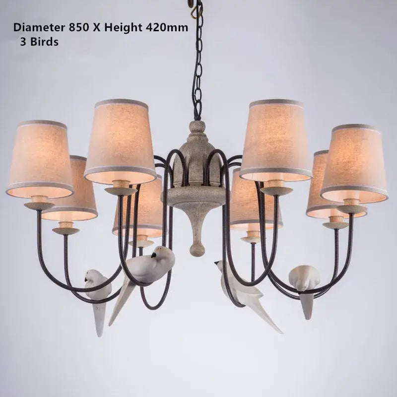 Rustic wood and iron decorbites bird lamp dining room chandelier