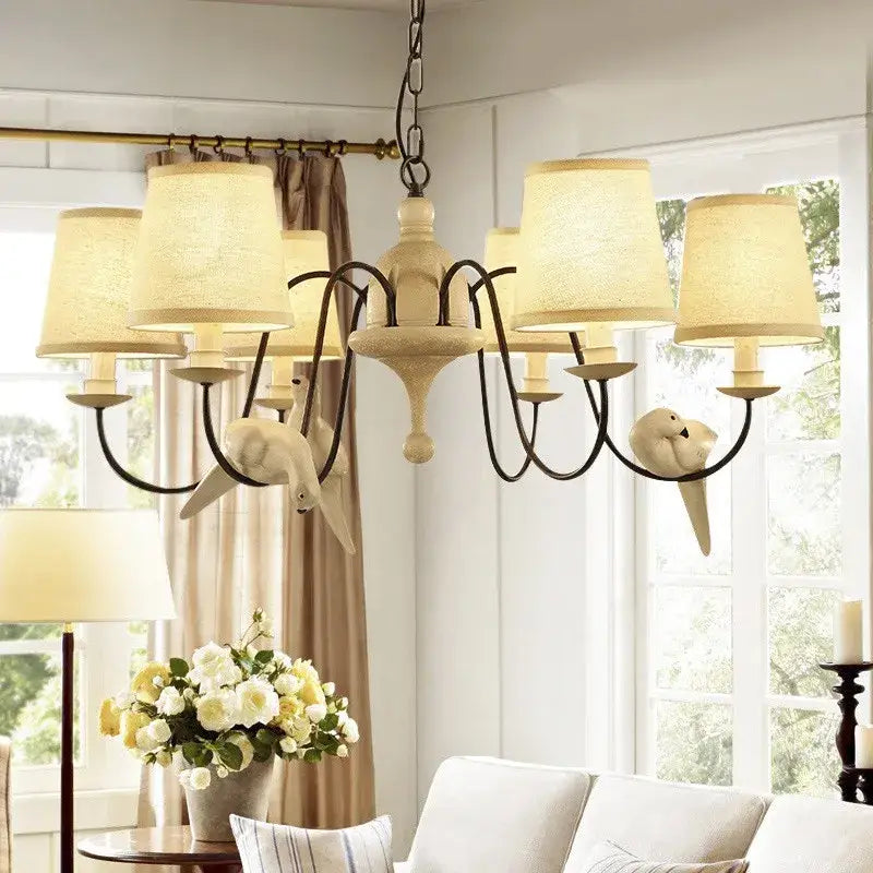 Rustic wood and iron decorbites bird lamp dining room chandelier