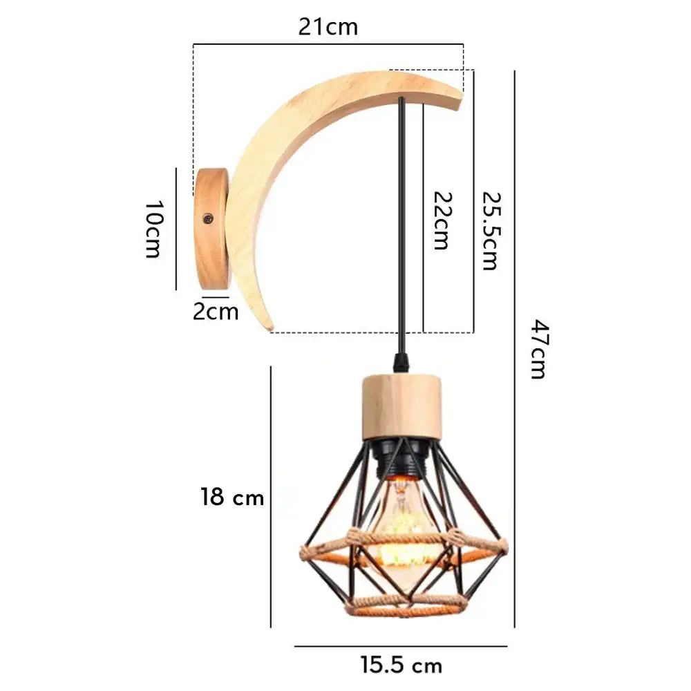 Rustic wood and iron wall sconce bedroom cage guard light