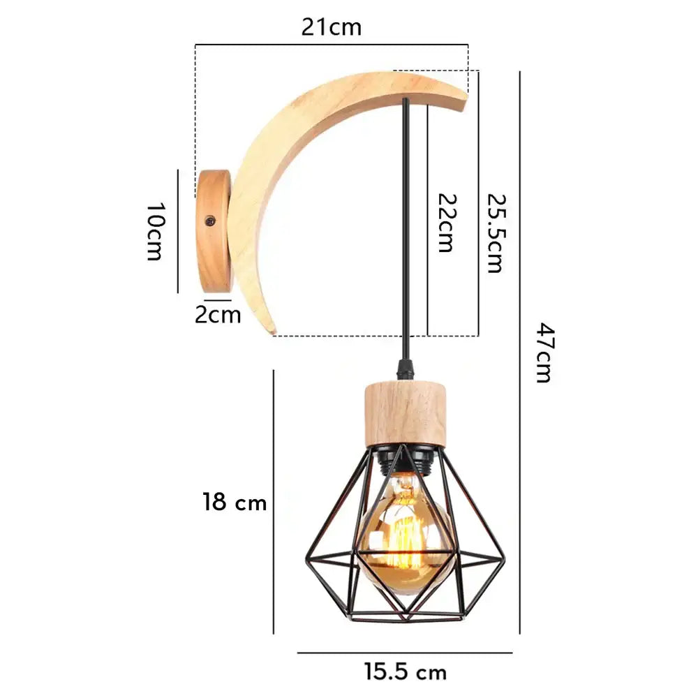 Rustic wood and iron wall sconce bedroom cage guard light