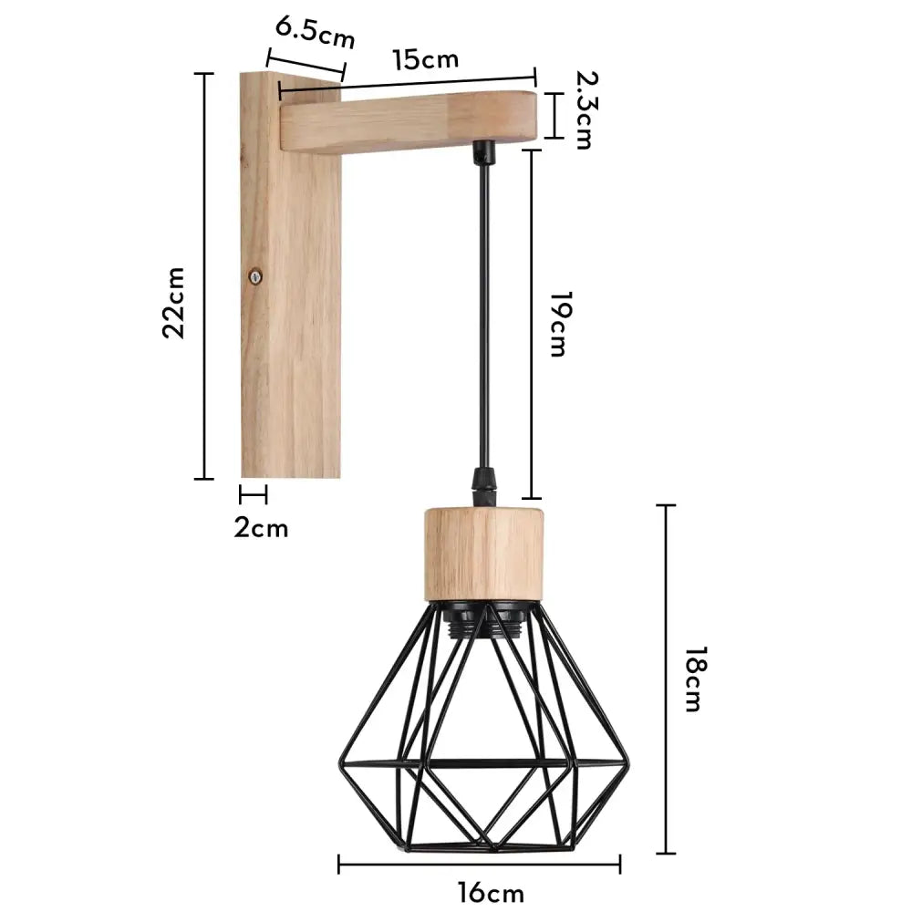 Rustic wood and iron wall sconce bedroom cage guard light