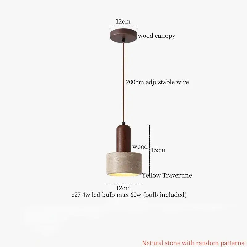 Rustic wood and travertine pendant lamp dining room columnar stone led