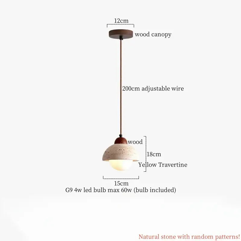 Rustic wood and travertine pendant lamp dining room columnar stone led