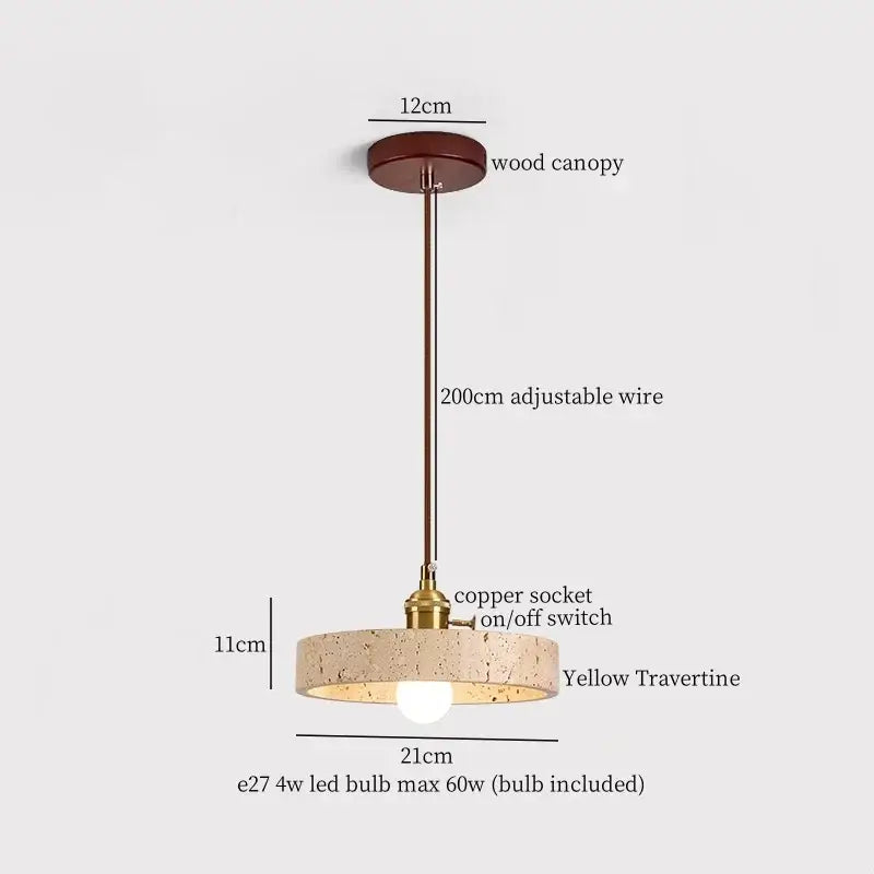Rustic wood and travertine pendant lamp dining room columnar stone led