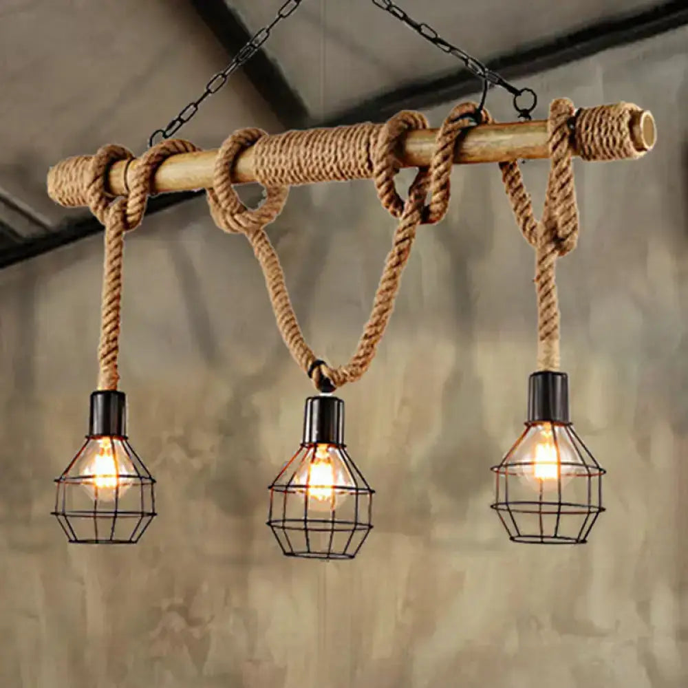 Rustic wood and vintage black metal island light dining room pendant