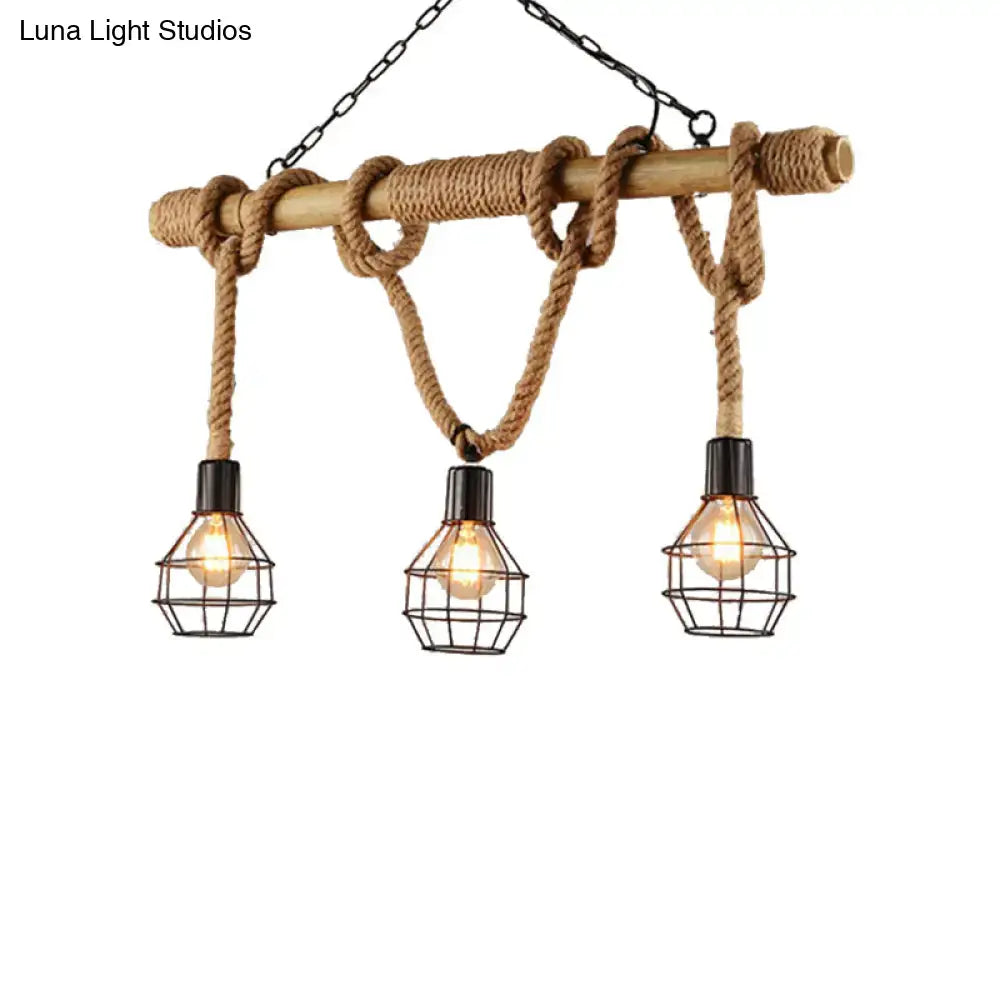 Rustic wood and vintage black metal island light dining room pendant