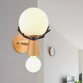 Rustic wood and white globe sconce wall lamp for stairways