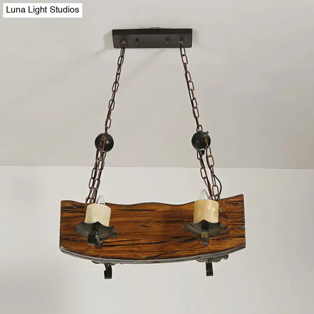 Rustic wood board island pendant light kitchen 4 bulb brown