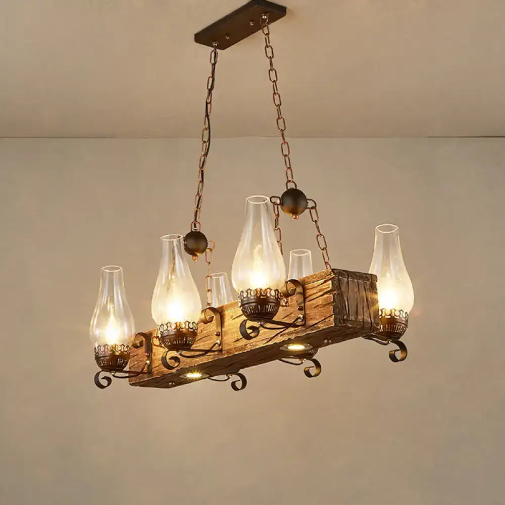 Rustic wood candelabra pendant light for dining room