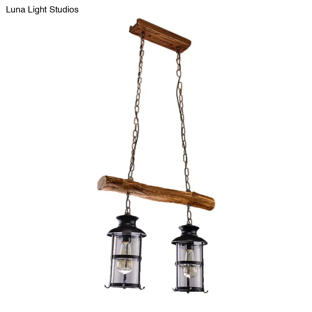 Rustic wood design black lantern island light kitchen pendant