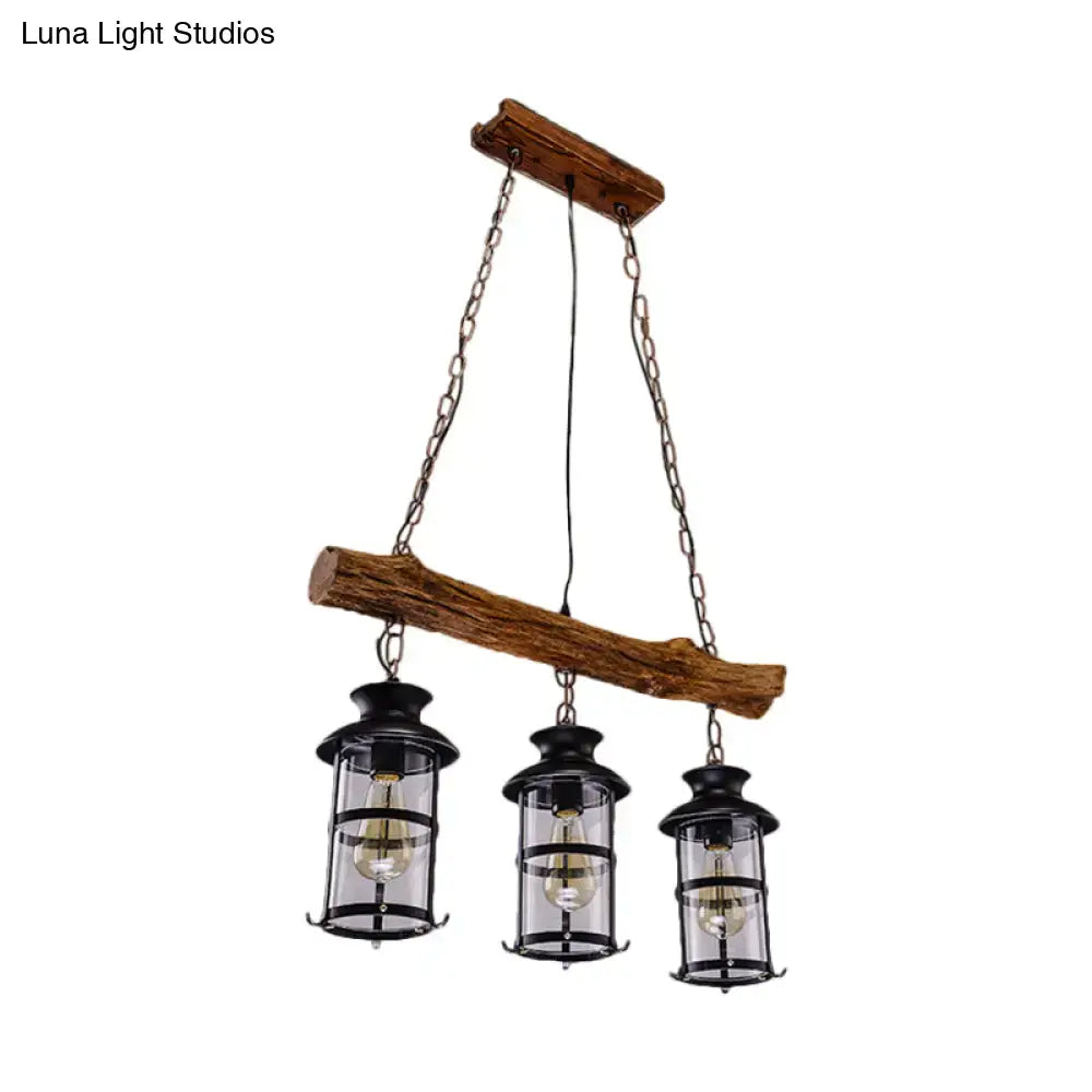 Rustic wood design black lantern island light kitchen pendant