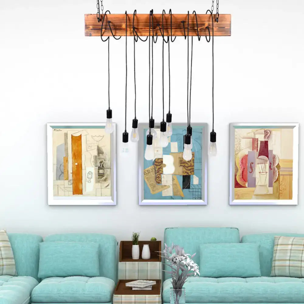Rustic wooden black & antique brass chandelier kitchen island light