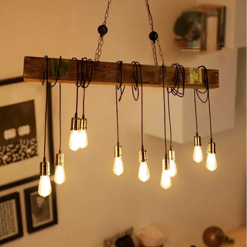 Rustic wooden boat pendant lights dining room edison chandelier
