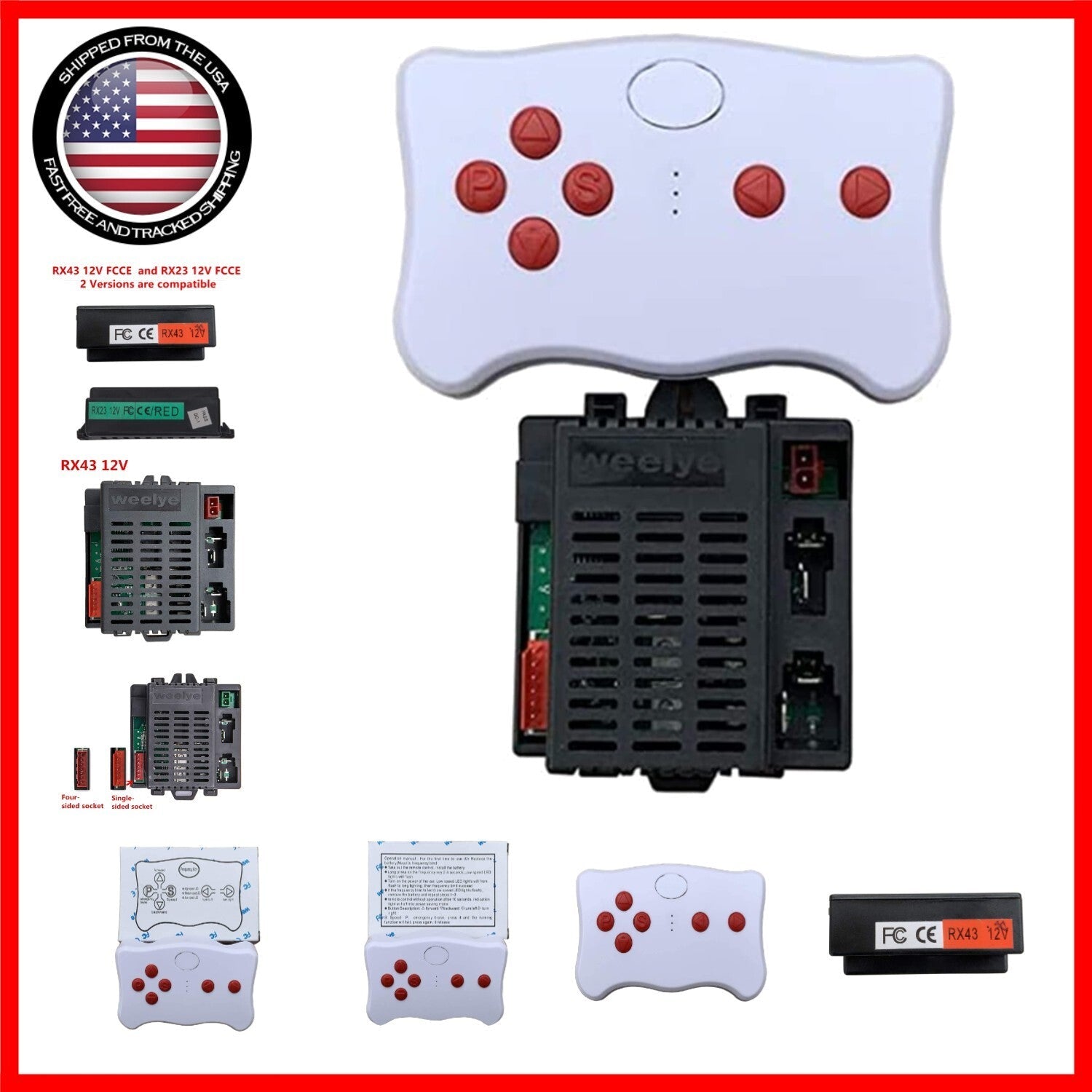 12V Replacement Remote Control with 2.4G Wireless Connectivity for Kids' Cars RX43 RX23