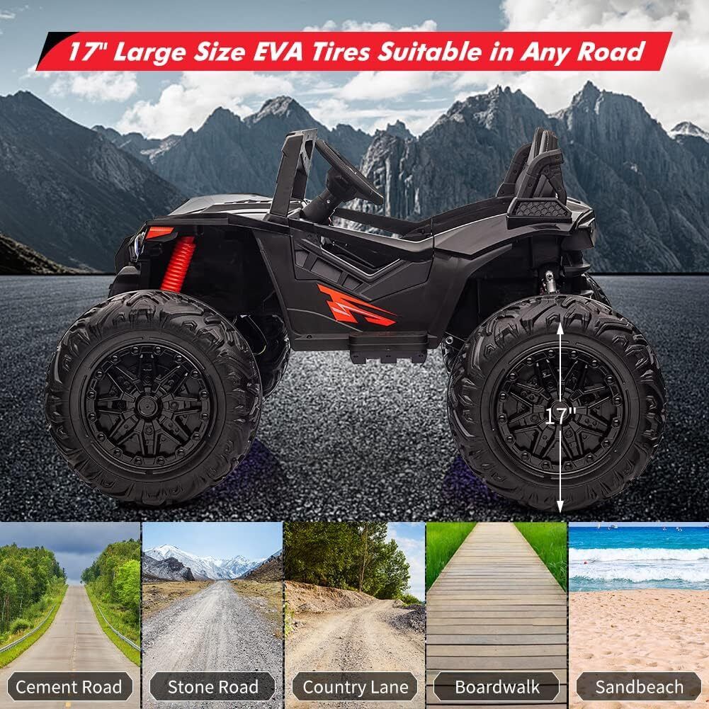 24V Kids Car Power Wheel Ride on UTV Vehicle with Remote Control and LED Light - Black