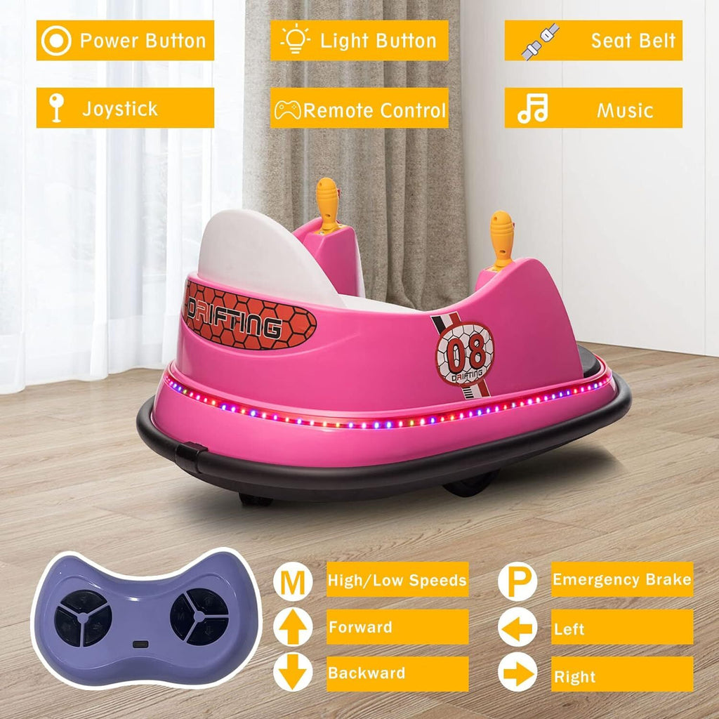 6V Kids Ride-On Bumper Car with Remote Control, 360° Spin and Flashing Lights for Toddlers