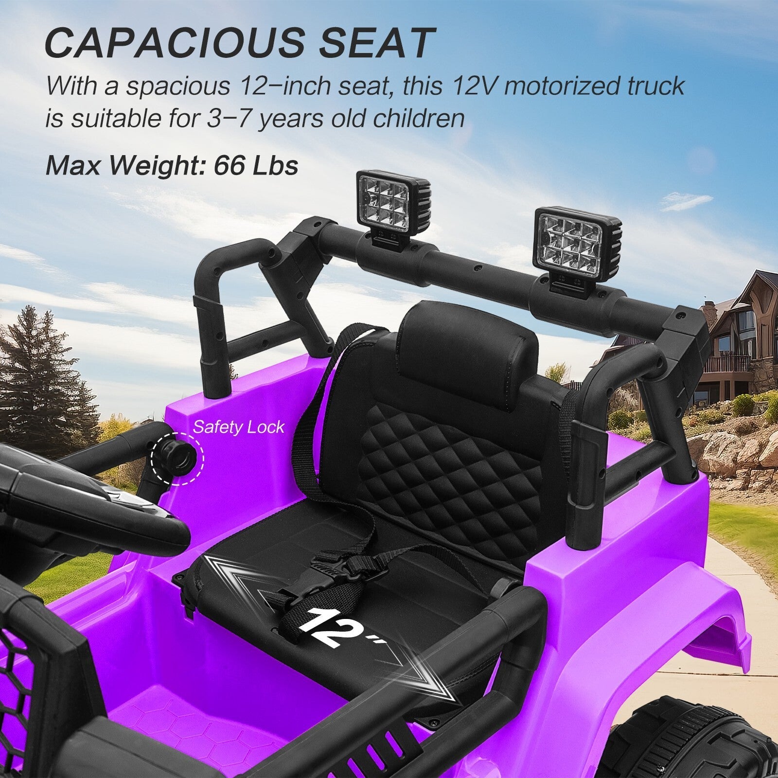 12V Kids Ride-On Truck with Power Wheels, LED Lights, and Parental Remote Control