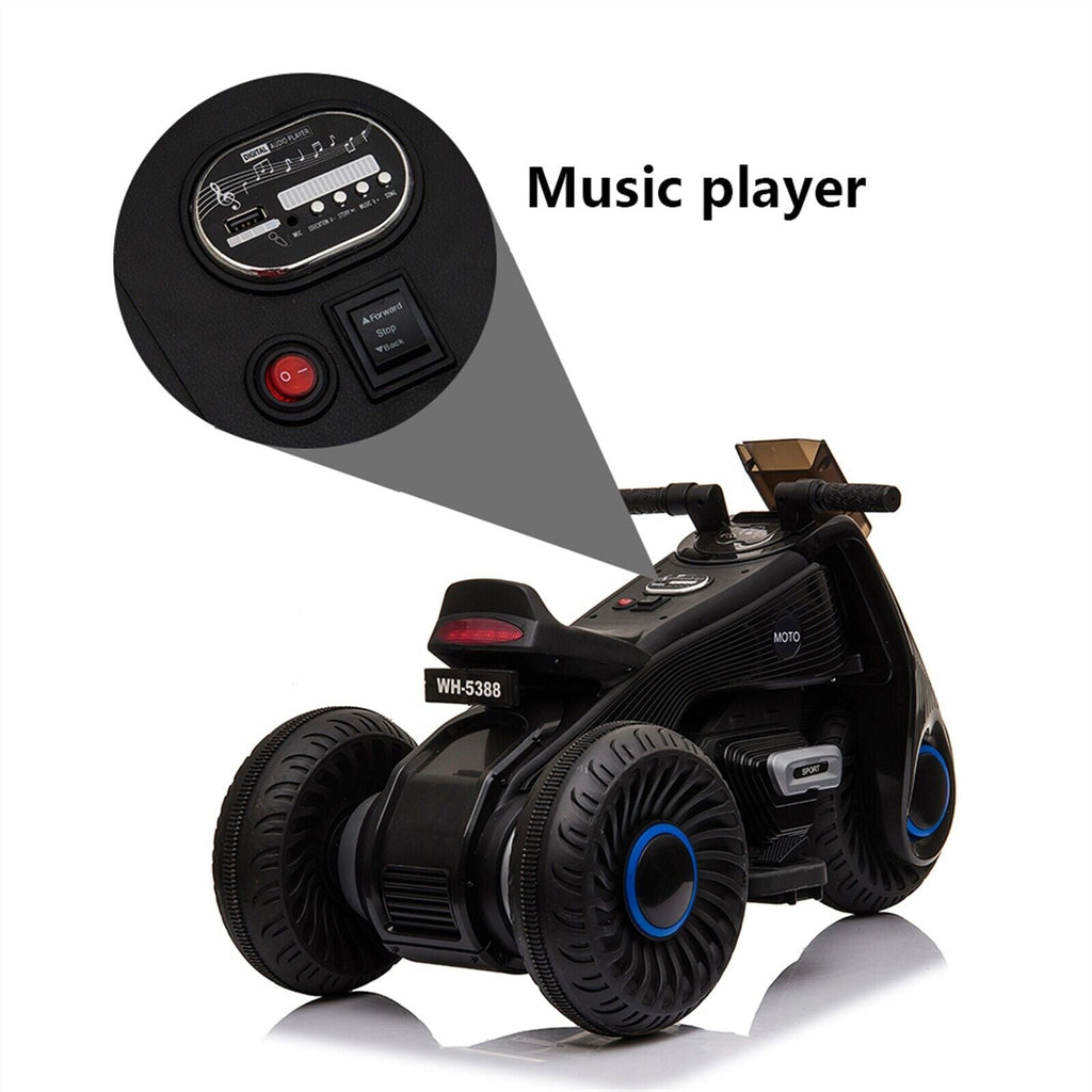 Black 3-Wheel Double Drive Electric Motorcycle for Kids
