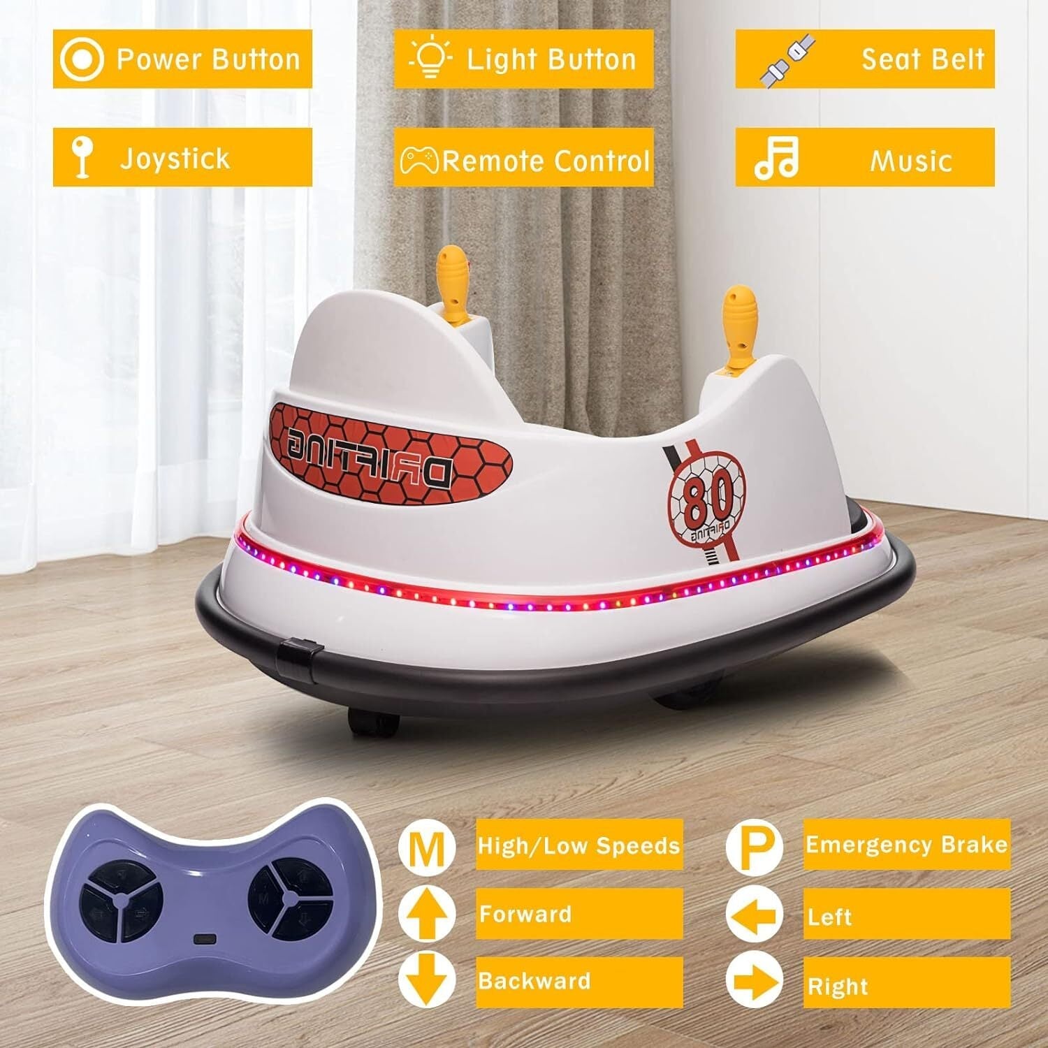 6V Kids Ride-On Bumper Car with Remote Control, 360° Spin and Flashing Lights for Toddlers