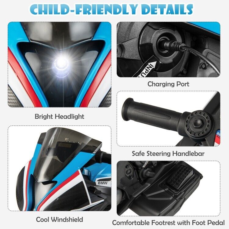 Blue 3-Wheel Electric Ride-On Motorcycle for Kids with Light and Music - 12V, Ages 3-6