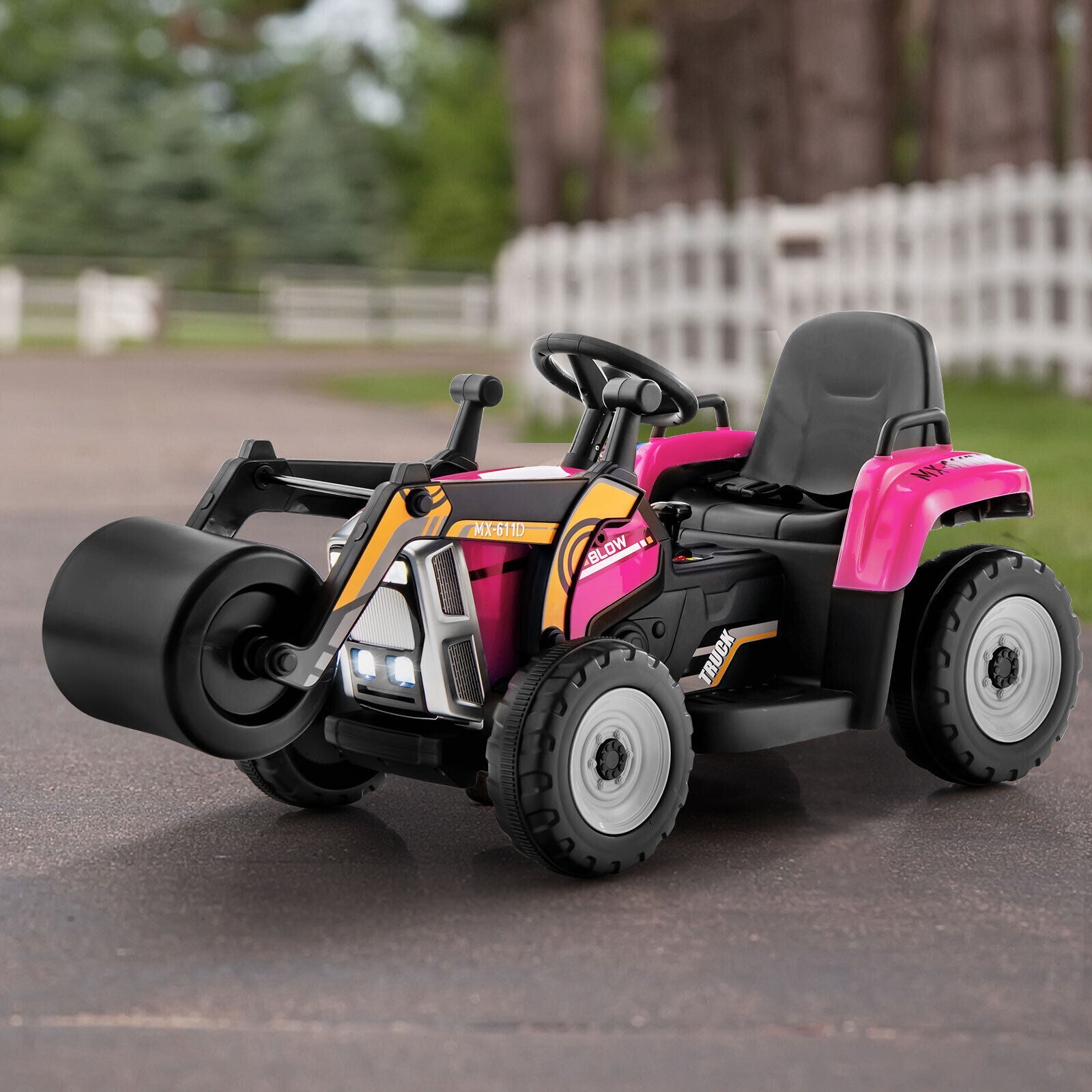 12V Electric Tractor for Kids with Remote Control, LED Lights, and Music - Pink