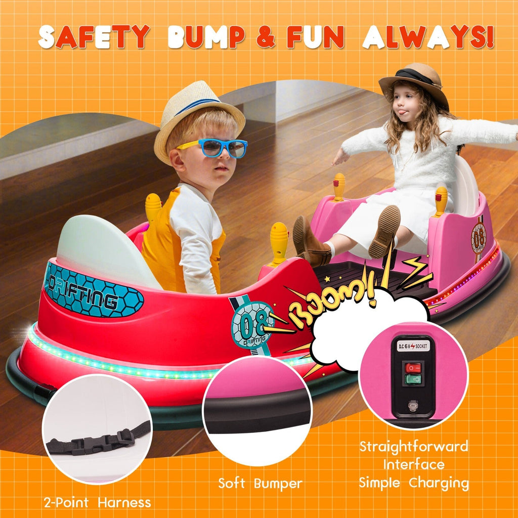 6V Pink Toddler Ride-On Bumper Car with Remote Control and 360° Spin