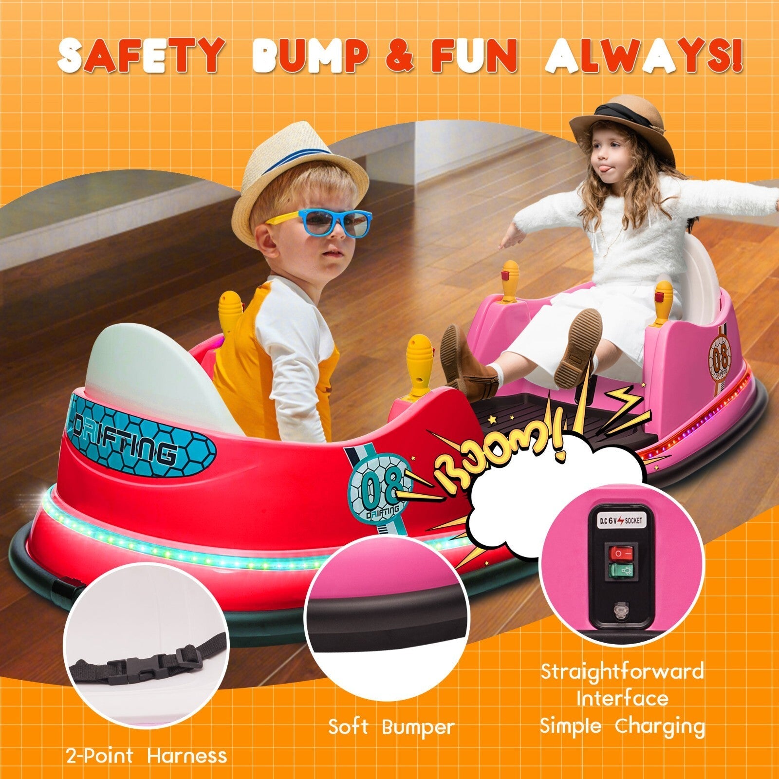 6V Pink Toddler Ride-On Bumper Car with Remote Control and 360° Spin