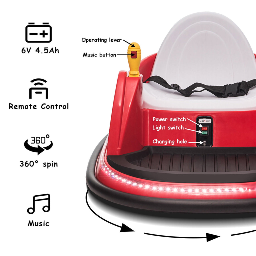 6V Electric Ride-On Bumper Car with Remote Control for Kids and Toddlers
