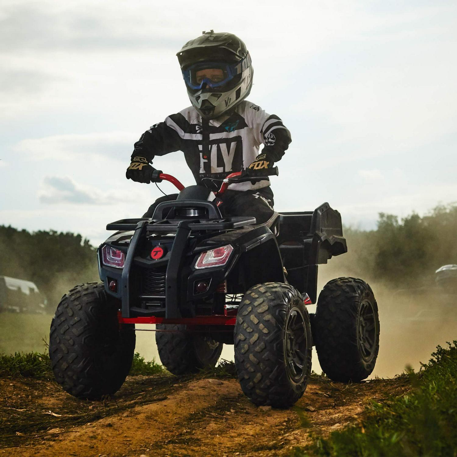 Children's Ride-on Toy Quad Vehicle 4-Wheeler ATV 8 MPH 24V Rechargeable Battery Black