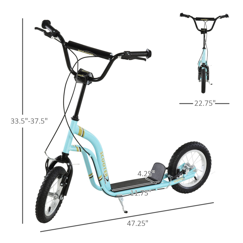 Youth Scooter with Dual Front and Rear Caliper Brakes and 12-Inch Inflatable Front Wheel