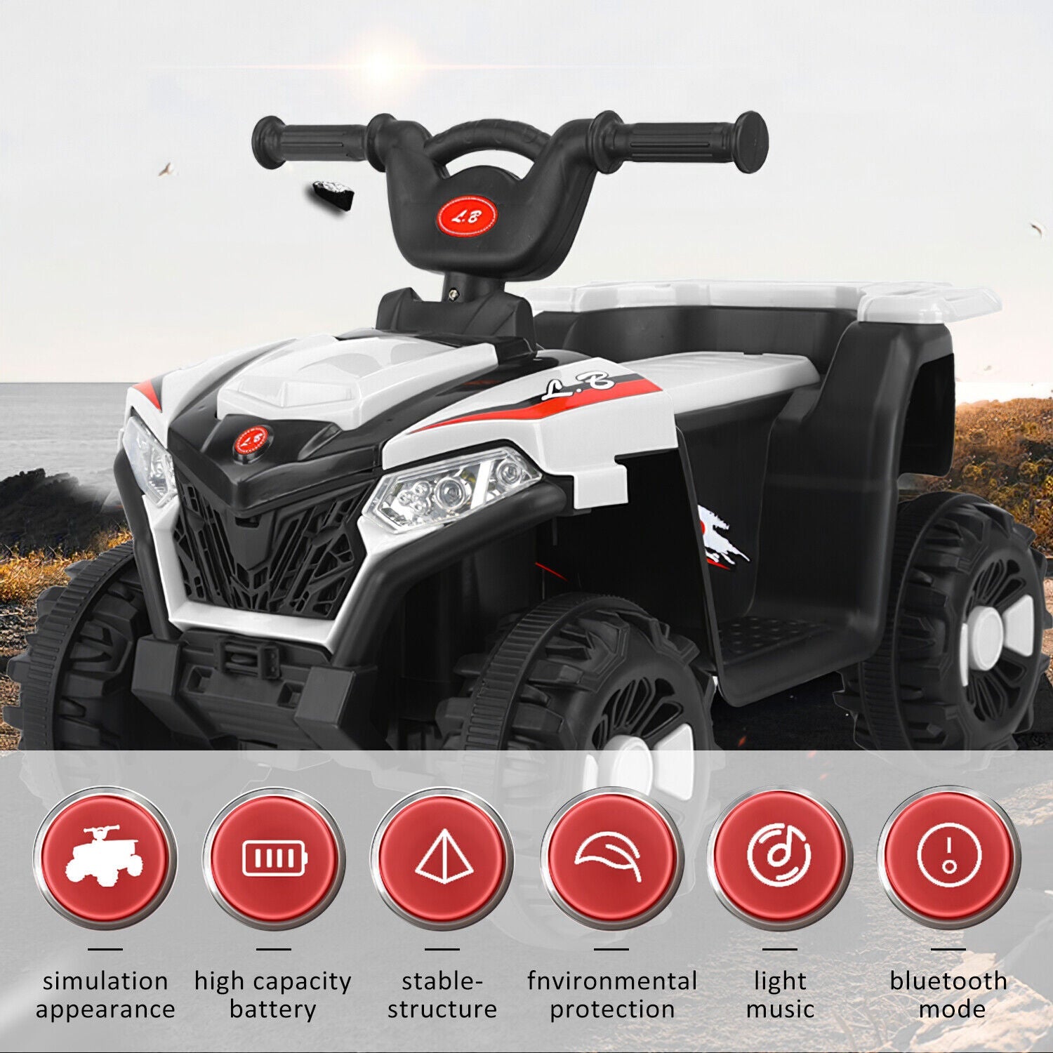 Electric ATV Ride-On Car with MP3 Player and LED Lights - 6V Battery Powered, 4-Wheeled Beach Cruiser