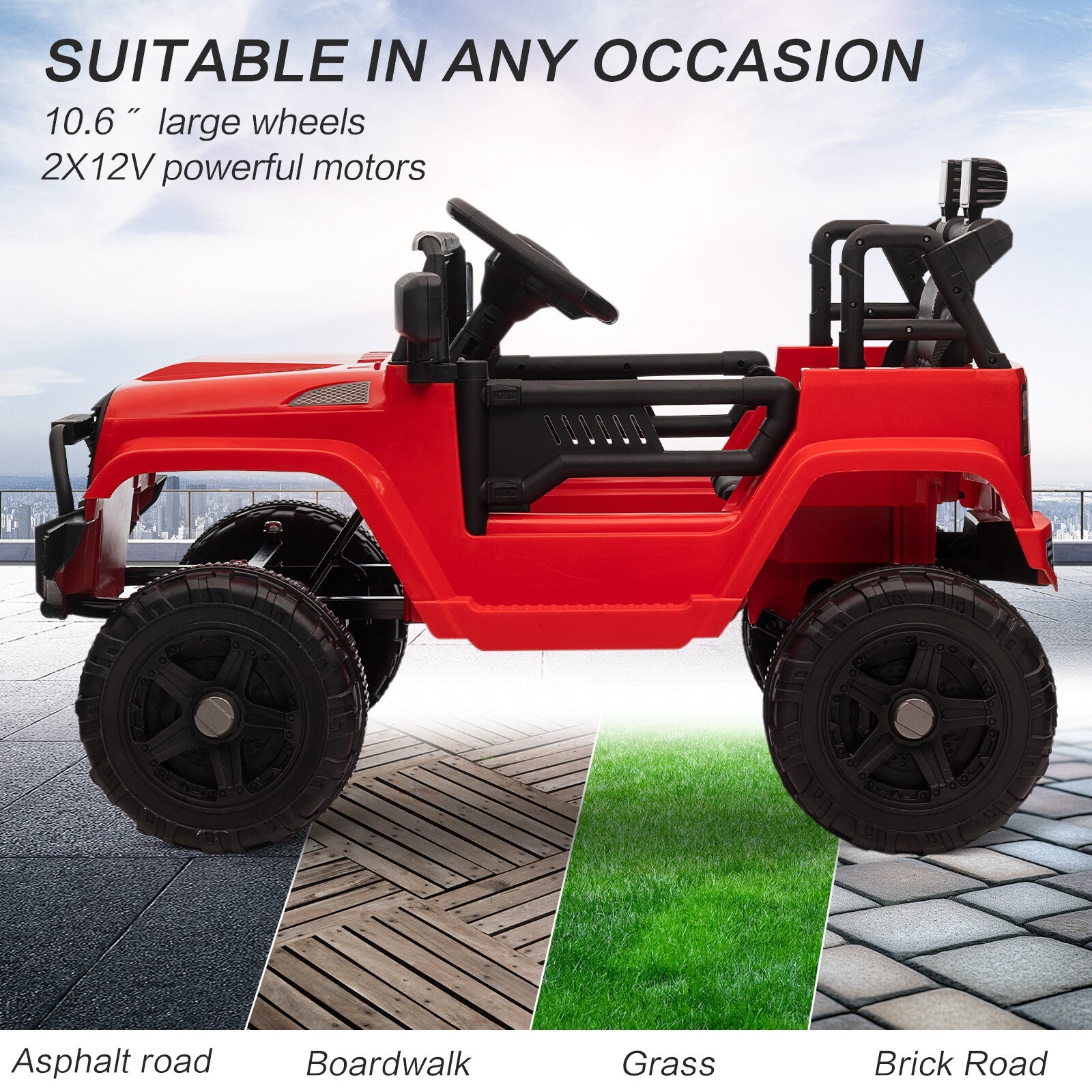 12V Kids Ride-On Truck with Remote Control, Power Wheels, and LED Lights