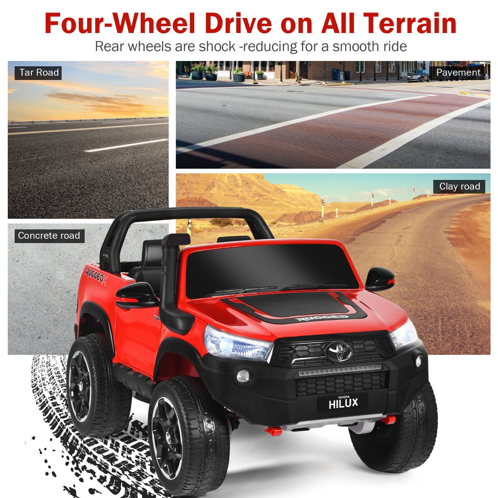 2-Seater Toyota Hilux Ride On Truck with Remote Control - 4WD, 2*12V Battery Powered