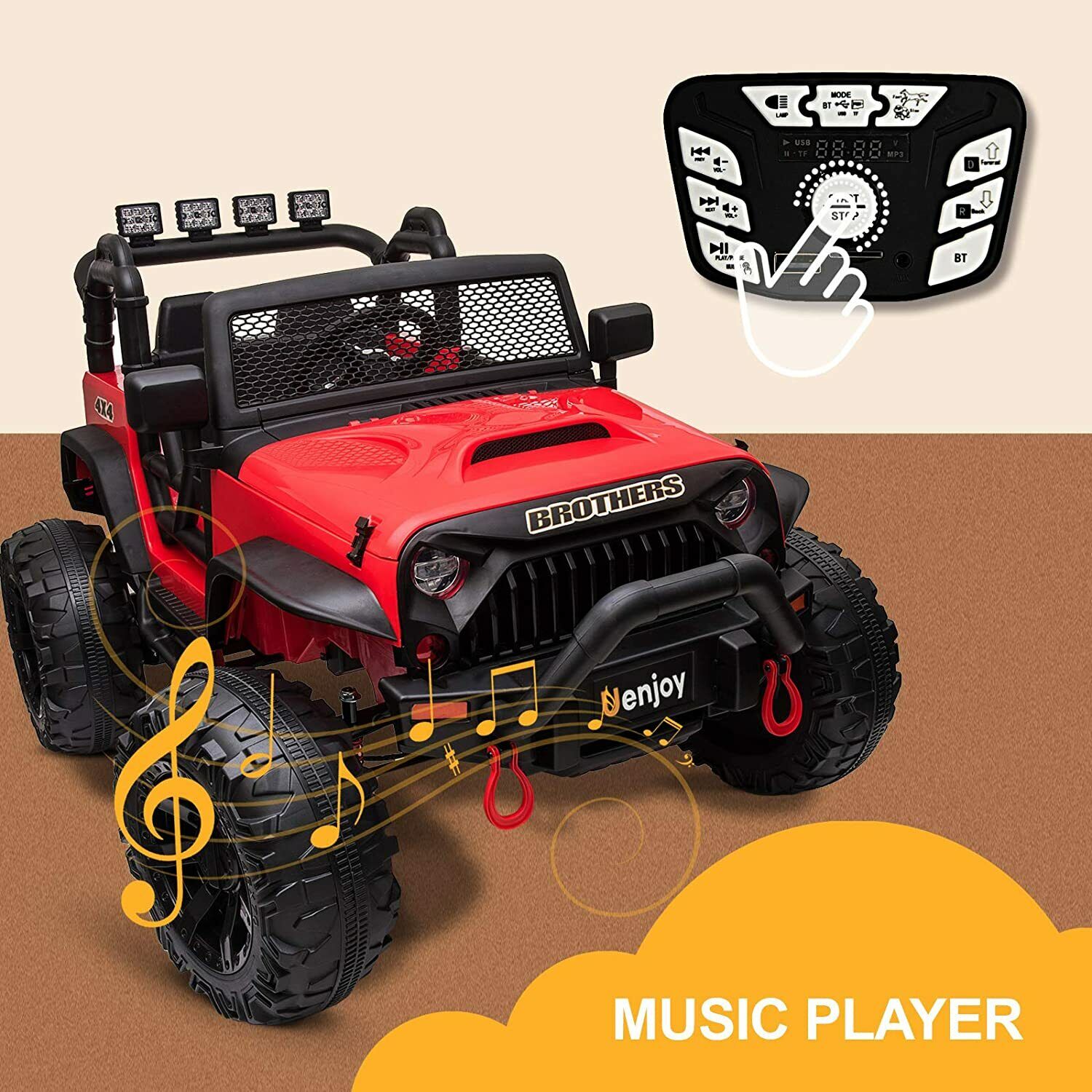 Uenjoy 12V Spacious Children's Electric Ride on Car 2 Seater Sport Utility Vehicle Truck Battery Powered with Remote Control